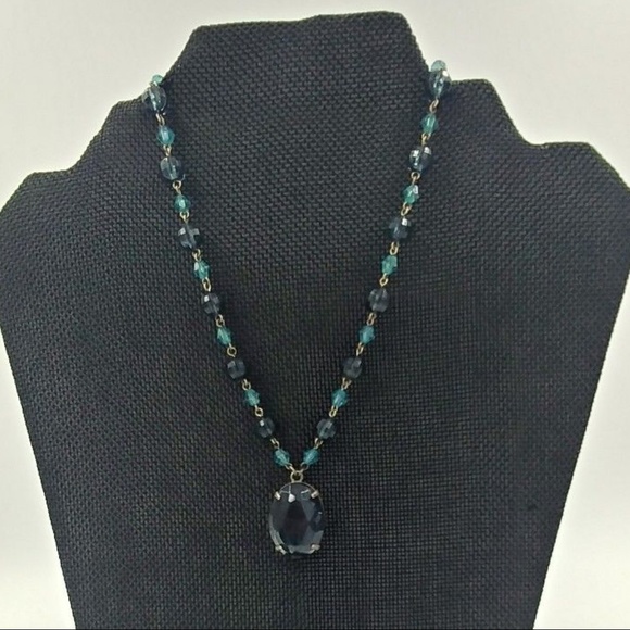 Blue Toned Acrylic Jeweled Crystal Beaded Necklace - Picture 1 of 3